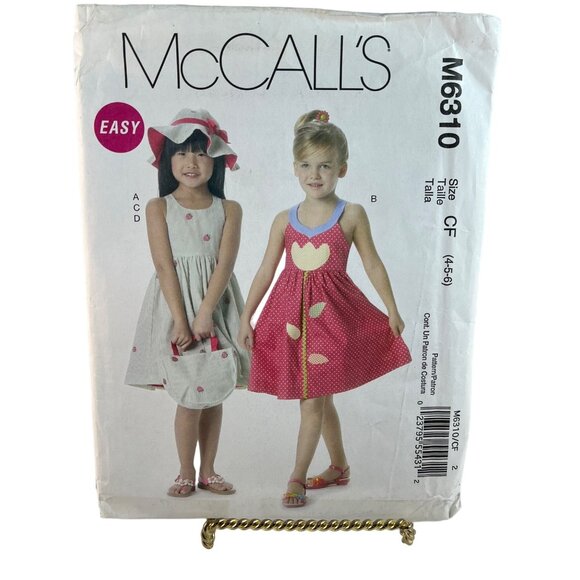 McCalls M6310 Toddlers Childrens Dresses Hat Tote Bag Pattern CF 4 5 6 UNCUT - Picture 1 of 8